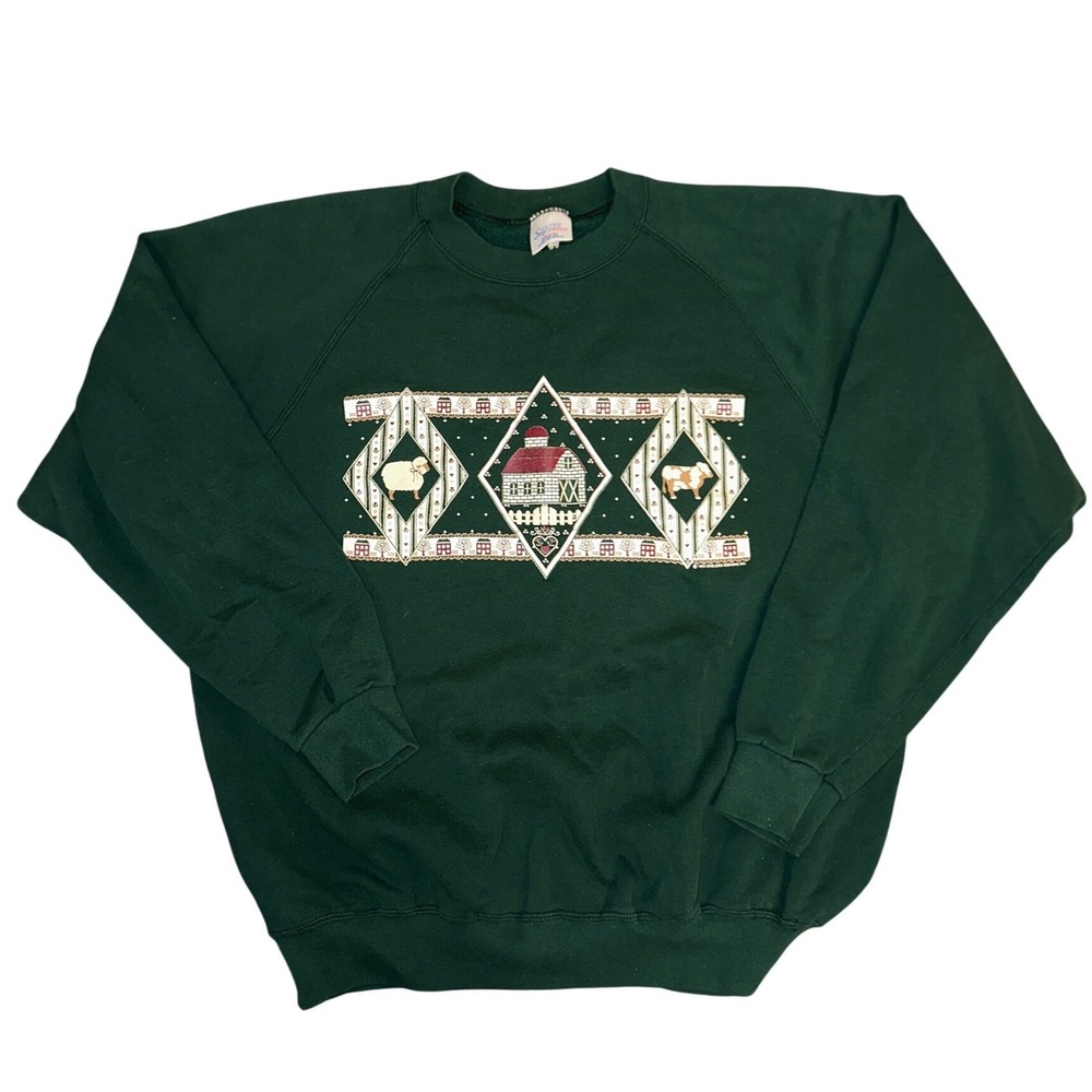 Vintage 1993 Santee Sweats Farmhouse Graphic Sweatshirt Green XXL Made in USA